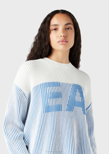 femei R802G189 jumper vanise cu sigla supradimensionata Armani logo albastru