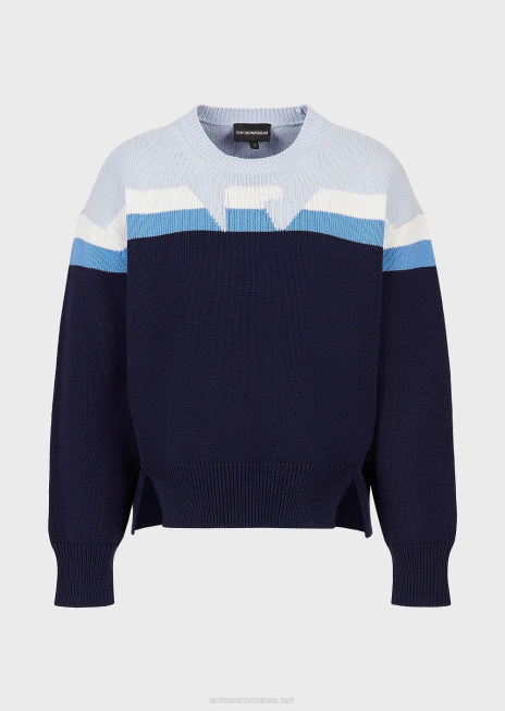 femei R802G190 jumper drept, din tricot simplu, cu reversul cu intarsie de vultur Armani model