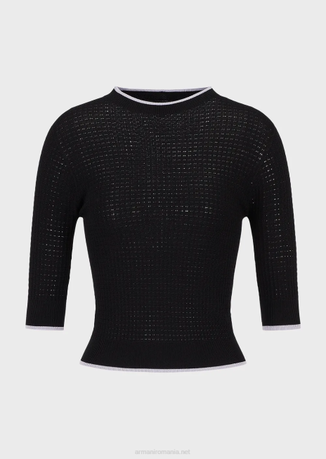 femei R802G192 Pulover fără cusături din țesătură microperforată Armani negru