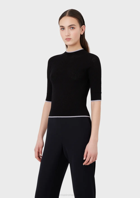 femei R802G192 Pulover fără cusături din țesătură microperforată Armani negru