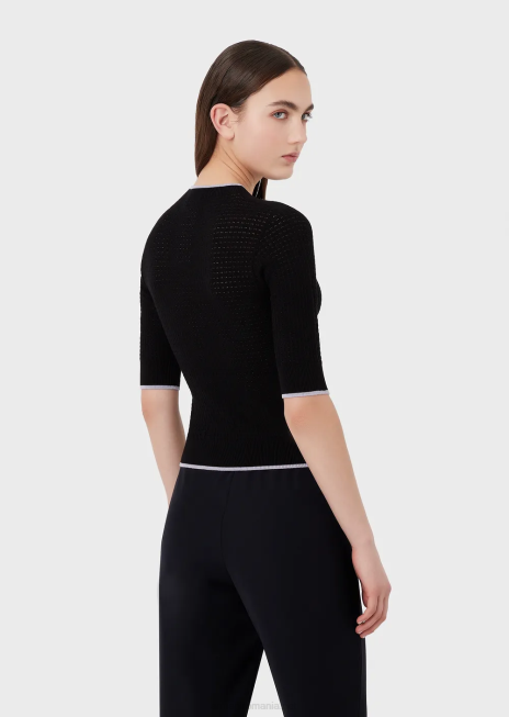 femei R802G192 Pulover fără cusături din țesătură microperforată Armani negru