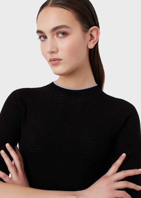 femei R802G192 Pulover fără cusături din țesătură microperforată Armani negru