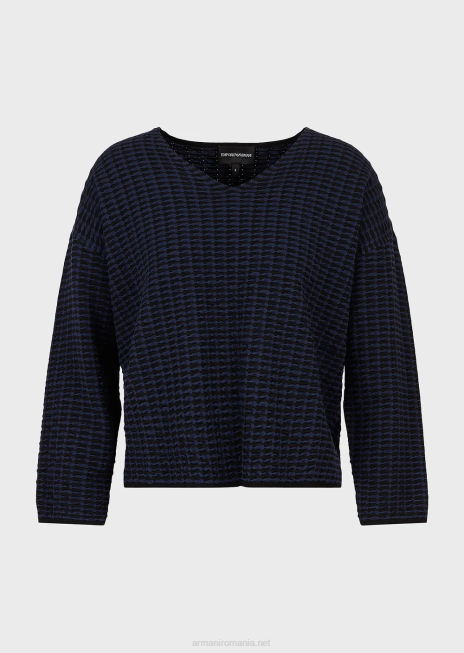 femei R802G193 Pulover cu decolteu în V din material textil în două tonuri cu efect 3D Armani