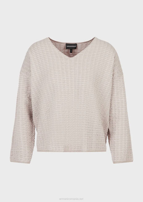 femei R802G194 Pulover cu decolteu în V din material textil în două tonuri cu efect 3D Armani bej