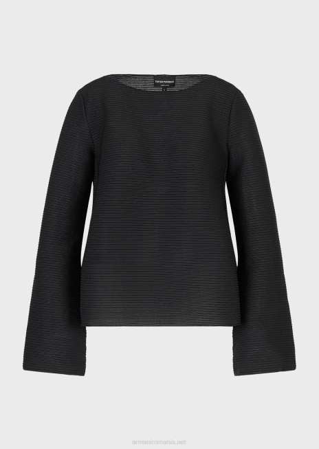 femei R802G195 pulover cu gâtul barcă din țesătură bară cu nervuri Armani negru