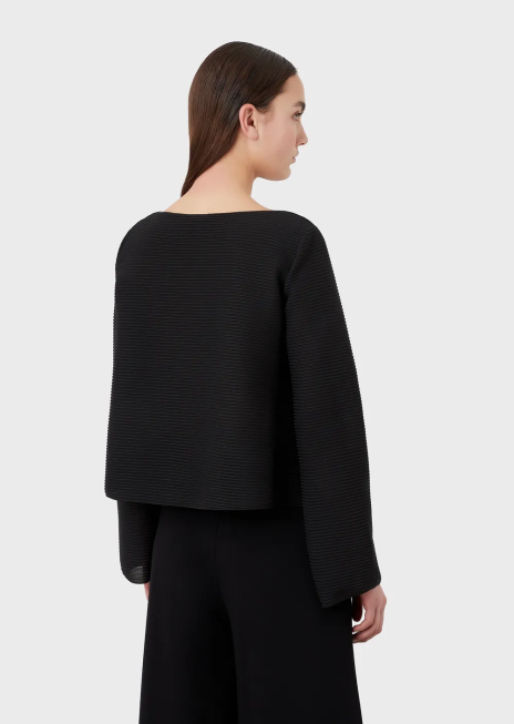 femei R802G195 pulover cu gâtul barcă din țesătură bară cu nervuri Armani negru