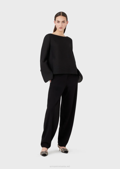 femei R802G195 pulover cu gâtul barcă din țesătură bară cu nervuri Armani negru