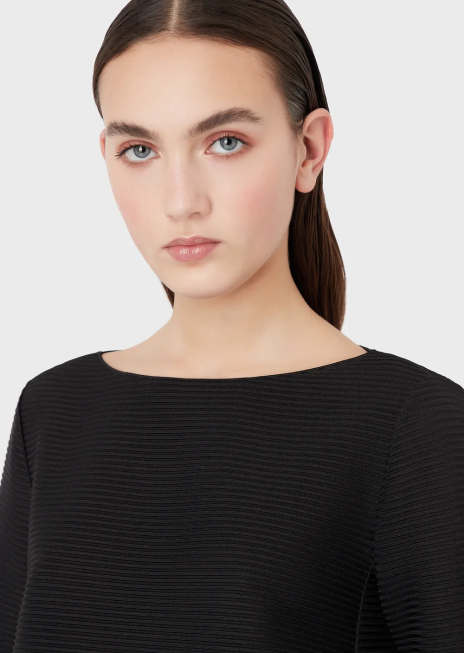 femei R802G195 pulover cu gâtul barcă din țesătură bară cu nervuri Armani negru
