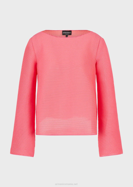 femei R802G196 pulover cu gâtul barcă din țesătură bară cu nervuri Armani roz