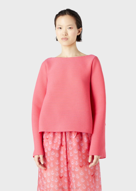 femei R802G196 pulover cu gâtul barcă din țesătură bară cu nervuri Armani roz