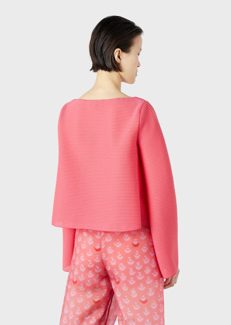 femei R802G196 pulover cu gâtul barcă din țesătură bară cu nervuri Armani roz