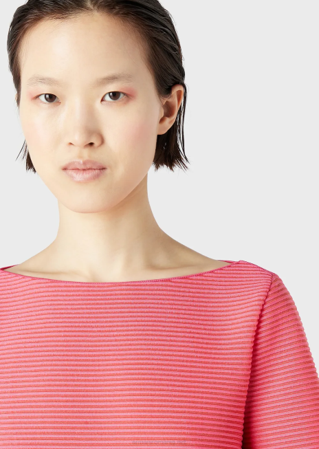 femei R802G196 pulover cu gâtul barcă din țesătură bară cu nervuri Armani roz