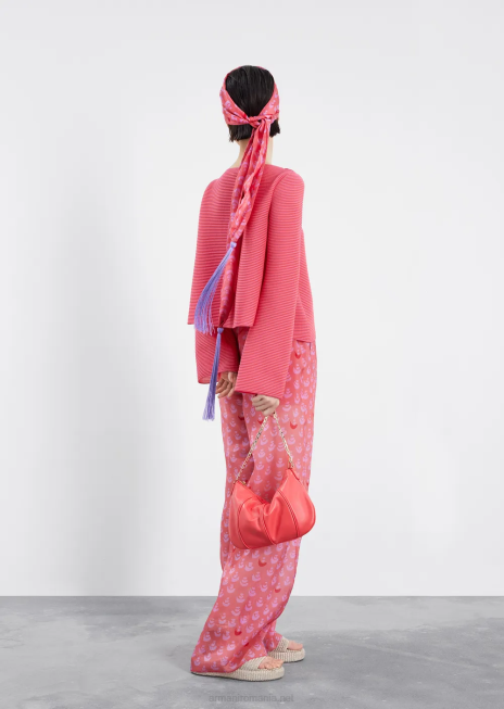 femei R802G196 pulover cu gâtul barcă din țesătură bară cu nervuri Armani roz