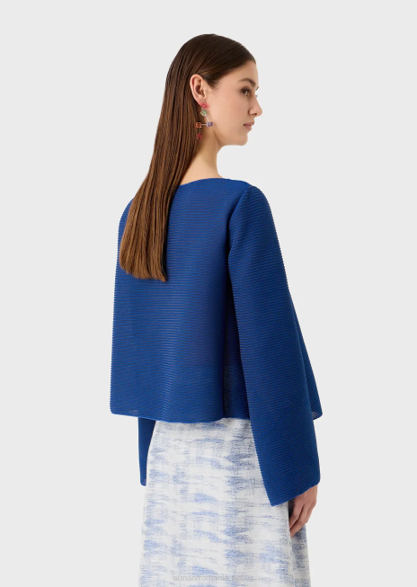 femei R802G198 pulover cu gâtul barcă din țesătură bară cu nervuri Armani albastru