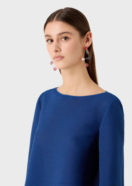 femei R802G198 pulover cu gâtul barcă din țesătură bară cu nervuri Armani albastru