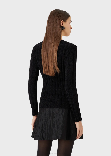 femei R802G201 Pulover cu decolteu în V din țesătură jacquard lurex check Armani negru