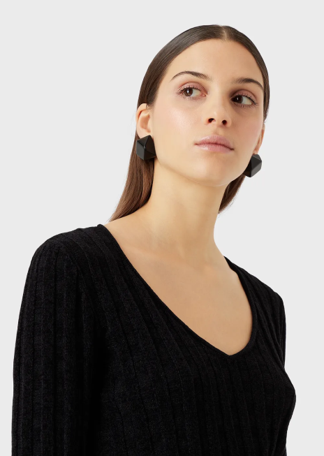 femei R802G201 Pulover cu decolteu în V din țesătură jacquard lurex check Armani negru