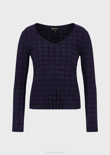 femei R802G202 Pulover cu decolteu în V din țesătură jacquard lurex check Armani