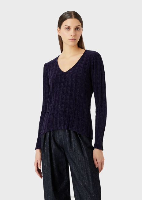 femei R802G202 Pulover cu decolteu în V din țesătură jacquard lurex check Armani