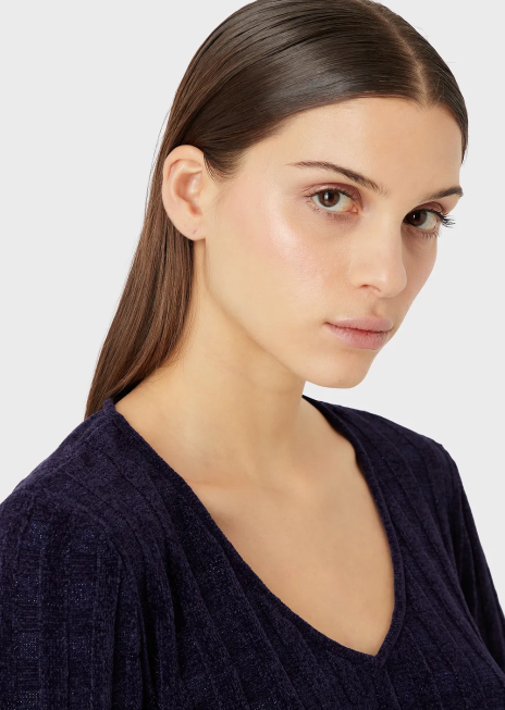 femei R802G202 Pulover cu decolteu în V din țesătură jacquard lurex check Armani