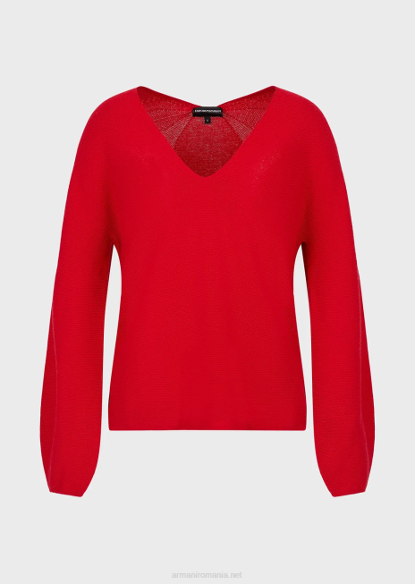 femei R802G203 Pulover fără cusături cu decolteu în V din lână și cașmir cu cusături de legături Armani