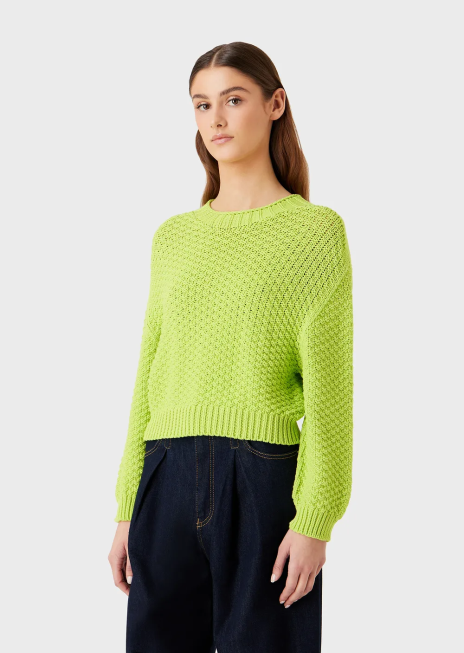 femei R802G205 pulover fără cusături, cu croiala boxy, cu tricot cu cusături de mușchi Armani