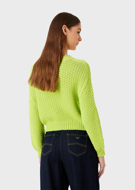 femei R802G205 pulover fără cusături, cu croiala boxy, cu tricot cu cusături de mușchi Armani