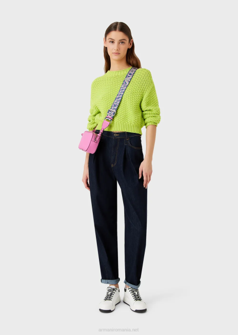 femei R802G205 pulover fără cusături, cu croiala boxy, cu tricot cu cusături de mușchi Armani