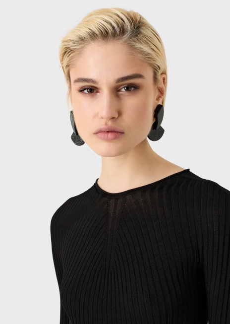 femei R802G207 Pulover cu coaste fără cusături, cu jug în dungi din material elastic Armani negru