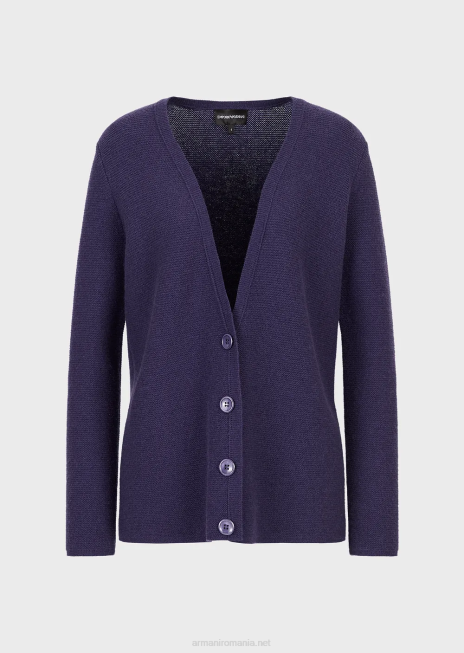 femei R802G210 Cardigan cu decolteu în V fără cusături din lână și cașmir cu cusături de legături Armani Violet