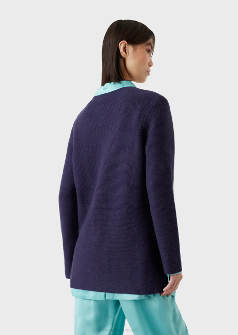 femei R802G210 Cardigan cu decolteu în V fără cusături din lână și cașmir cu cusături de legături Armani Violet