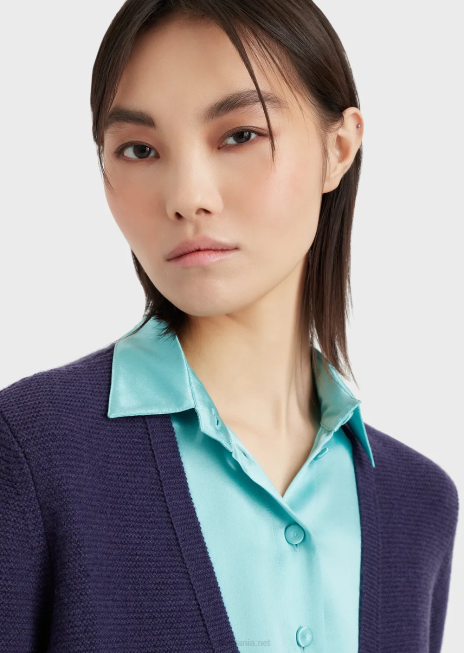 femei R802G210 Cardigan cu decolteu în V fără cusături din lână și cașmir cu cusături de legături Armani Violet