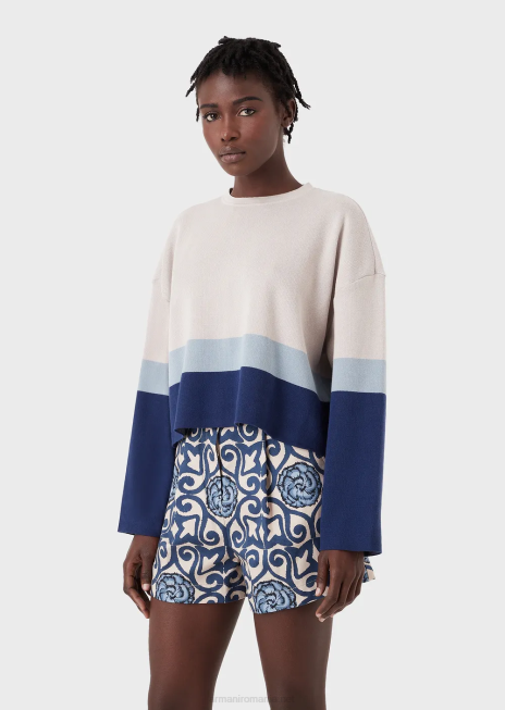 femei R802G211 Pulover decupat jacquard din bumbac organic colecție sustenabilă Armani model