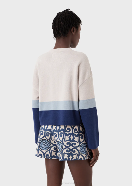 femei R802G211 Pulover decupat jacquard din bumbac organic colecție sustenabilă Armani model