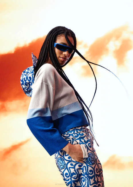 femei R802G211 Pulover decupat jacquard din bumbac organic colecție sustenabilă Armani model