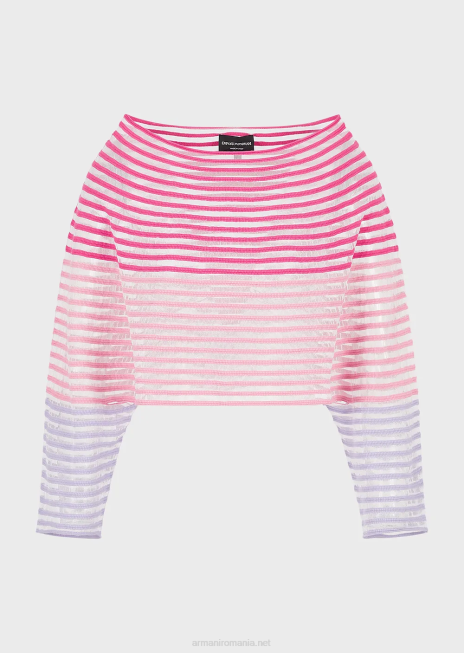 femei R802G212 pulover decupat cu design jacquard cu dungi semitransparente Armani multicolor