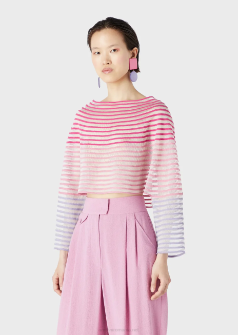 femei R802G212 pulover decupat cu design jacquard cu dungi semitransparente Armani multicolor