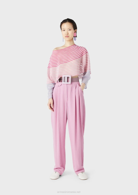 femei R802G212 pulover decupat cu design jacquard cu dungi semitransparente Armani multicolor