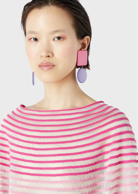 femei R802G212 pulover decupat cu design jacquard cu dungi semitransparente Armani multicolor