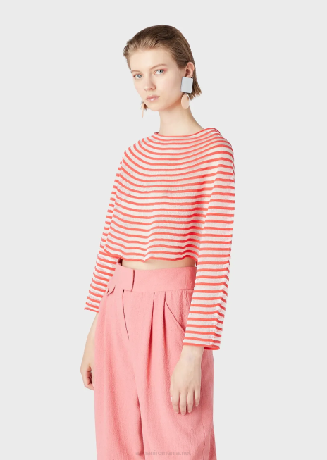 femei R802G213 pulover decupat cu design jacquard cu dungi semitransparente Armani roșu