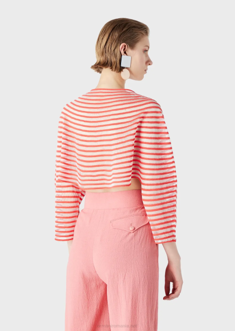 femei R802G213 pulover decupat cu design jacquard cu dungi semitransparente Armani roșu