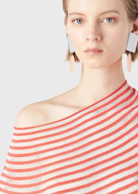 femei R802G213 pulover decupat cu design jacquard cu dungi semitransparente Armani roșu