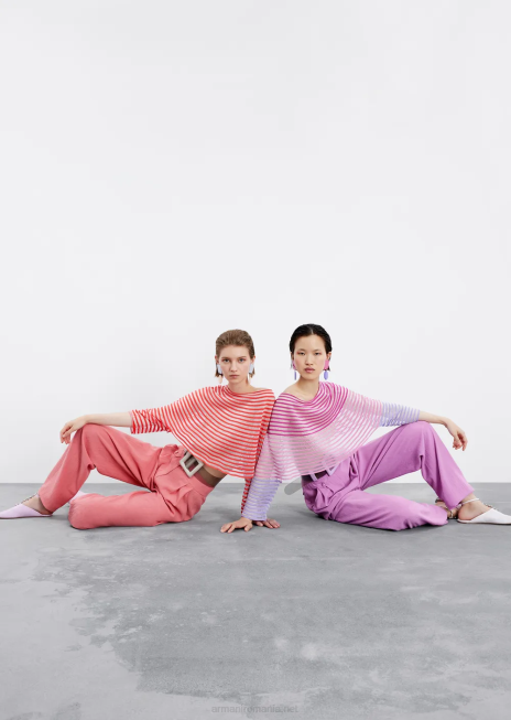 femei R802G213 pulover decupat cu design jacquard cu dungi semitransparente Armani roșu