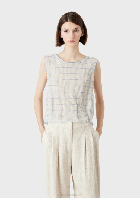 femei R802G214 top tricot în coastă, în dungi, cu legături la spate Armani model