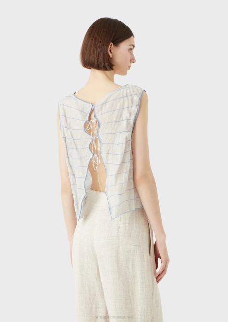 femei R802G214 top tricot în coastă, în dungi, cu legături la spate Armani model