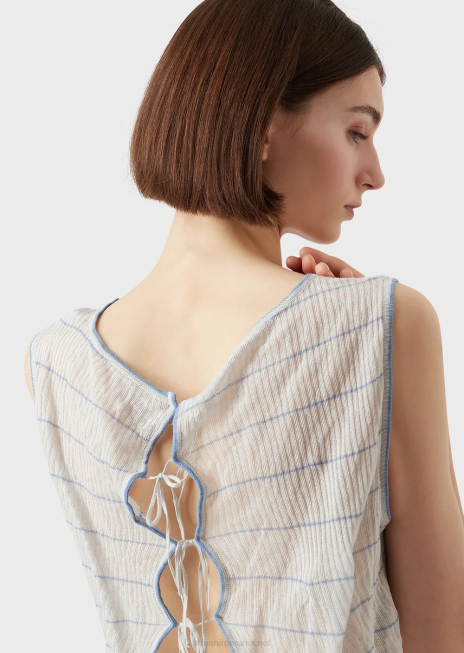 femei R802G214 top tricot în coastă, în dungi, cu legături la spate Armani model