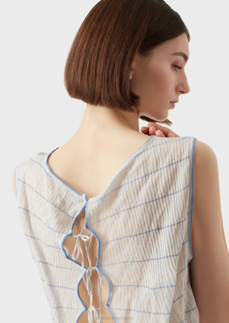 femei R802G214 top tricot în coastă, în dungi, cu legături la spate Armani model