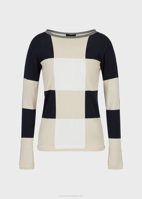 femei R802G216 Pulover cu carouri jacquard de mătase, în amestec de cașmir Armani