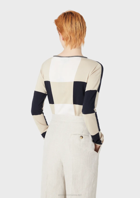 femei R802G216 Pulover cu carouri jacquard de mătase, în amestec de cașmir Armani