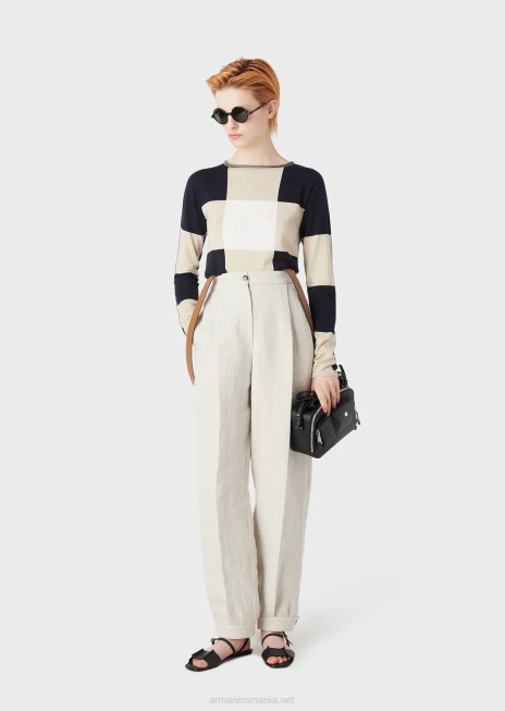 femei R802G216 Pulover cu carouri jacquard de mătase, în amestec de cașmir Armani